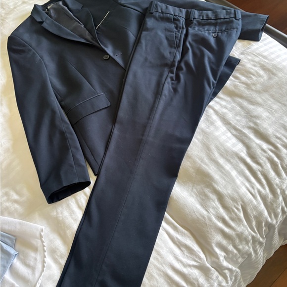 Boys Blue 2 Piece Suit Set with Brooks Brothers Shirt and Brown Belt - Picture 2 of 7